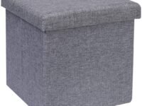 Linen Home Foldable Large Storage Ottoman Bench Footrest Stool Storage Ottoman Bench for footrest Stool Coffee Table and Seating Ottoman (30 X 30 X 30 c.m., Grey)