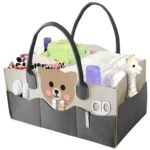 MOM CARE Baby Diaper Organizer Caddy | Nursery Storage Basket with Removable Dividers & 11 Pockets | Portable Baby Essentials Organizer for Diapers, Wipes, Bottles | Felt Diaper Storage Bag – Black