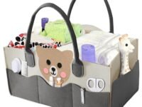 MOM CARE Baby Diaper Organizer Caddy | Nursery Storage Basket with Removable Dividers & 11 Pockets | Portable Baby Essentials Organizer for Diapers, Wipes, Bottles | Felt Diaper Storage Bag – Black
