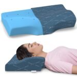 MY ARMOR Cervical Pillow for Neck Pain and Shoulder Pain, Spondylitis Neck, Orthopedic Memory Foam Pillow, Sleeping Contour Support, Regular Size - 18.5 x 11 x 3.5 Inches, Blue Checks Cover