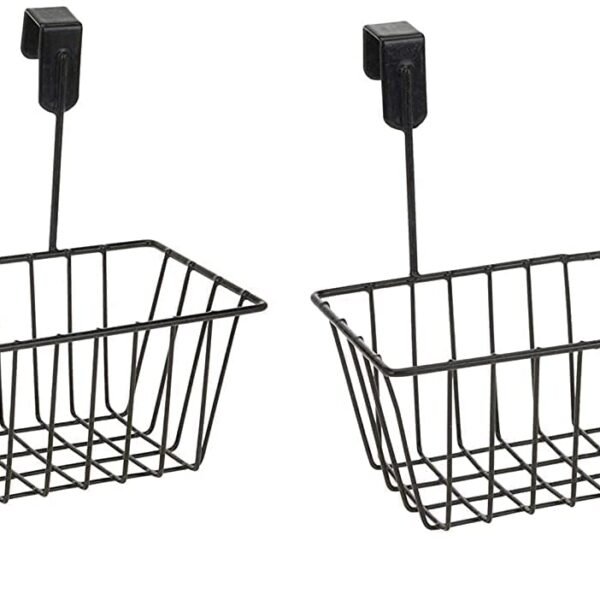 Metal Multipurpose Cabinet Door Organizer – Black Powder Coated Under Shelf, Over Door Kitchen Storage Basket, Cabinet Basket Rack Holder Hanging Organizer - (Black) (Pack of 2)