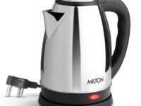 Milton Euroline Go Electro Stainless Steel Electric Kettle 1.2L, 1350 Watts, Portable Electric Kettle for Home, Office, Cool-touch Handle & Lid, Auto Cut-off, Detachable 360 Degree Connector, Silver