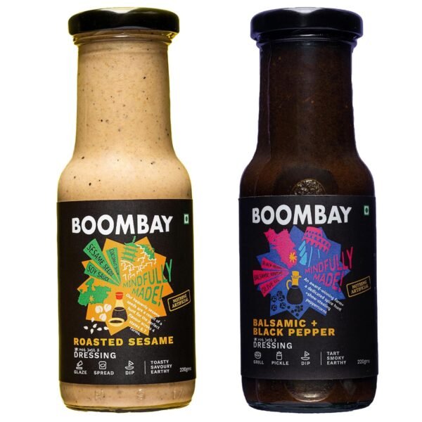Most Loved BOOMBAY Dressing Combo Pack | Roasted Sesame and Balsamic + Black Pepper Salad Dressings (220g) | Plant Based | Sustainably Farmed | No Refined Sugar | No Bad Oils | 100% Natural