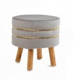 NACIA Velvet Upholstered Ottoman Stool with Wooden Legs | Round Pouffe Footrest Seat for Living Room Bedroom Balcony | Compact Foot Stool for Sitting Home Decor Furniture, 18 Inch (Grey, Set of 1)