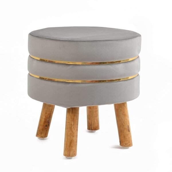 NACIA Velvet Upholstered Ottoman Stool with Wooden Legs | Round Pouffe Footrest Seat for Living Room Bedroom Balcony | Compact Foot Stool for Sitting Home Decor Furniture, 18 Inch (Grey, Set of 1)