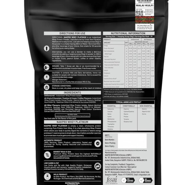 NAKPRO NUTRITION Platinum Whey Protein Isolate | 1kg MalaiKulfi | 28g Protein| Trustified Certified