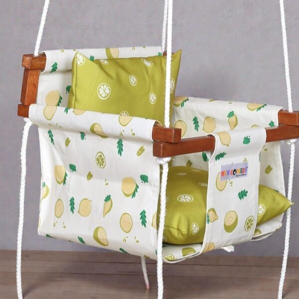 NEW COMERS® Cotton Swing for Kids, Jhula for Baby, Baby Swing Hanging Indoor Outdoor, Baby Garden Swing with Safety Belt & 2 Pillows (6 Months to 4 Years) (Up to 20 kg)-Yellow (TC 150/300) 908