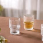 Nestasia Juice Glasses Set of 6 (200ml Each) - Thick Walled Stackable Ribbed Drinking Water Glass, Transparent Glass Tumblers for Cold Drinks, Mocktails & Daily Use
