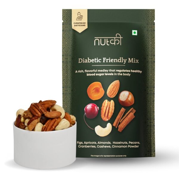 Nutki Diabetic Friendly Trail Mix|Unsalted Mixed Dry Fruits - Figs, Apricots, Almonds, Hazelnuts, Pecans, Cranberries, Cashews, Cinnamon Powder|Rich In Fiber & Antioxidant|Cholesterol Free - 200G