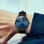 OLEVS Mens Watches Minimalist Ultra Thin Fashion Casual Analog Quartz Date Watch Waterproof Slim Simple Big Face Dress Wrist Watch with Retro Leather Band for Men