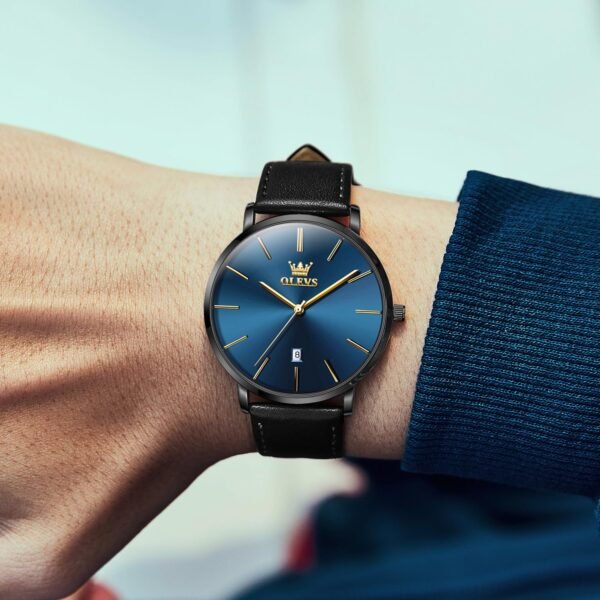 OLEVS Mens Watches Minimalist Ultra Thin Fashion Casual Analog Quartz Date Watch Waterproof Slim Simple Big Face Dress Wrist Watch with Retro Leather Band for Men