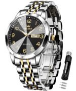 OLEVS Watch for Men Luxury Dress Analog Quartz Stainless Steel Waterproof Luminous Date Business Two Tone Casual Wrist Watch
