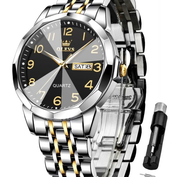 OLEVS Watch for Men Luxury Dress Analog Quartz Stainless Steel Waterproof Luminous Date Business Two Tone Casual Wrist Watch