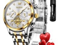 OLEVS Womens Watches Chronograph Luxury Diamond Dress Analog Quartz Wrist Watches Stainless Steel Waterproof Luminous Ladies Watch