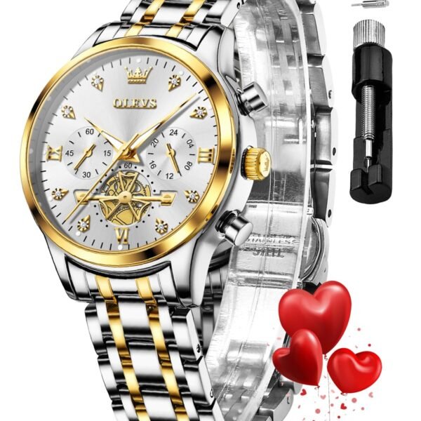 OLEVS Womens Watches Chronograph Luxury Diamond Dress Analog Quartz Wrist Watches Stainless Steel Waterproof Luminous Ladies Watch