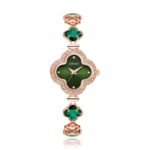 ORSGA Watch Bracelet Analog Clover Dial Wrist Watch for Ladies Luxury Diamond Stone Rose Gold Brass Strap Dress Watch for Women