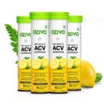 OZiva ACV Moringa | Control Cravings I Apple Cider Vinegar, Cinnamon, Guggul I No Maltodextrin & No Added Sugar I 15 Effervescent Tablets - Lemon Masala, Pack of 4 (60 tablets).