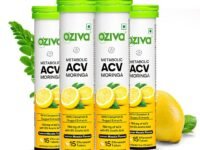 OZiva ACV Moringa | Control Cravings I Apple Cider Vinegar, Cinnamon, Guggul I No Maltodextrin & No Added Sugar I 15 Effervescent Tablets - Lemon Masala, Pack of 4 (60 tablets).