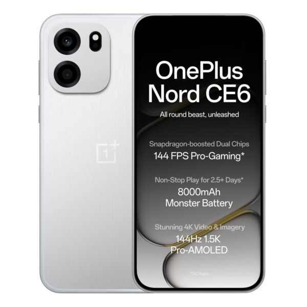 OnePlus Nord CE6 | 8GB+256GB | Lunar Pearl | Snapdragon 7s Gen 4 | Segment's Fastest Touch Response | 8000mAh Battery | 144Hz 1.5K AMOLED Display | 50MP Main + 32MP Selfie 4K Cameras | IP66,68,69,69K
