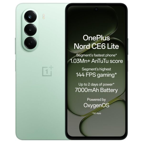OnePlus Nord CE6 Lite | 8GB+128GB | Vivid Mint | Segment's Fastest Dimensity 7400 Apex Processor | 7000mAh Battery | Segment's Highest 144Hz Refresh Rate | 50MP Main Camera, 4K Video Recording