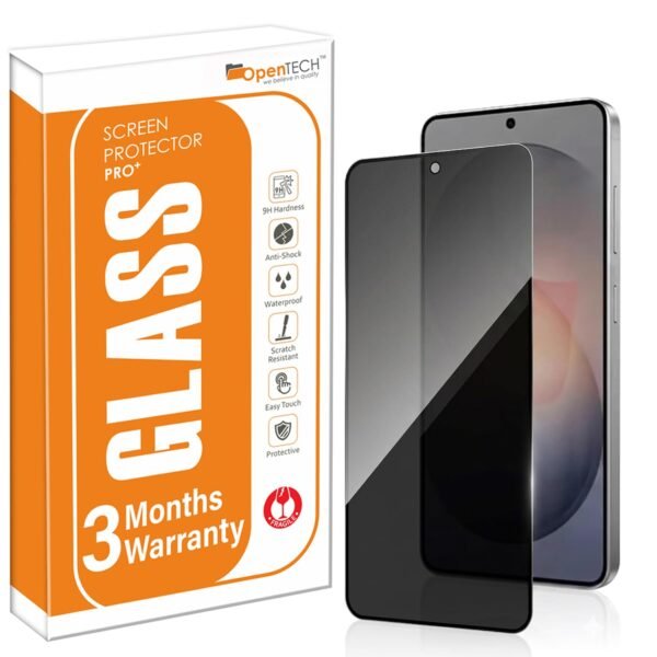 OpenTech® Military-Grade Gorilla Tempered Glass for Samsung Galaxy S26 Privacy with Fingerprint Unlock, Edge to Edge Coverage - Case Friendly, Anti-scratch and Bubble free installation kit