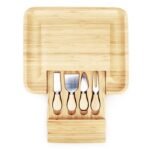 Organic Bamboo Cheese Board Gift Set - Wooden Charcuterie Platter Serving Tray for Meat, Fruit & Crackers - 4 Stainless Steel Knives, Slate Labels and Chalk