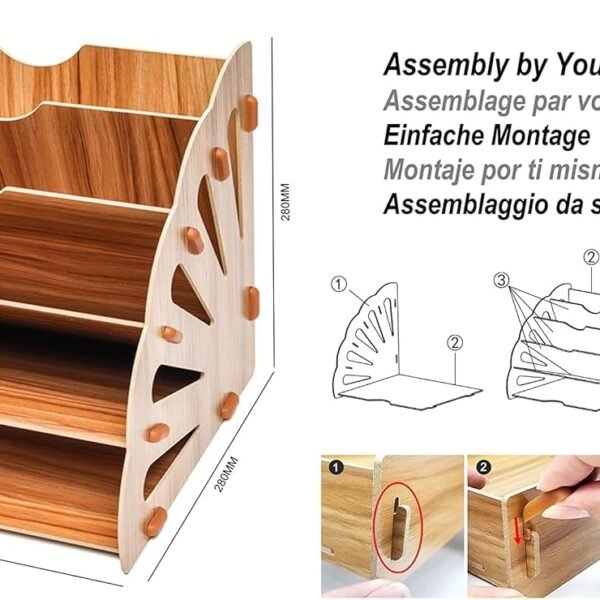 Ostin Wooden File Storage, Wood Office Desktop Stationery Expanding Filling Rack Tray Holder Organizer Creative Desktop Organizer Rack File Rack (Round stand)