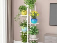 Plant Stand Indoor Outdoor Clearance, 6 Tier Tall Metal Potted Holder Rack Flower Pot Stand,Rustproof Heavy Duty Plant Shelf Iron Multiple Plant Round Supports Rack (White)
