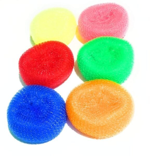 Plastic Round Nylon Scrubbers for Teflon pots and Pans Cleans up Big Messes Safe for Non-Stick cookware, Floor, Tile Cleaning & Also for Bath, Multicolour, Pack of 6