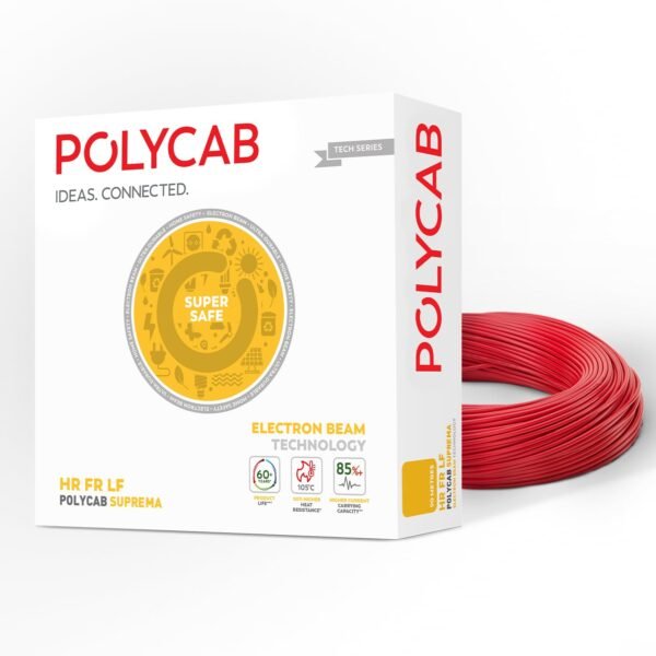 Polycab Suprema 1 sqmm Electron beam technology housewire|105C heat withstand capacity| No melt-No drip PVC insulation| 60 years product life|85% higher current carrying capacity|90M coil【Red】