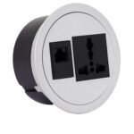 Power Grommet Socket with LAN Port for Desktop, Workstation, Computer, Desk/Table, Kitchen, Office, Home and More (Silver)