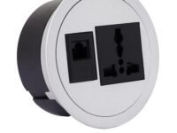 Power Grommet Socket with LAN Port for Desktop, Workstation, Computer, Desk/Table, Kitchen, Office, Home and More (Silver)