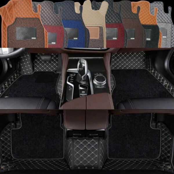 Premium 7D Car Mat Full Set for Toyota Innova Crysta (Model : 2017-2026) || Luxury Leather Dual-Stitch Full Set 7D Car Floor Mat || 100% Waterproof || Colour: Black-Golden (Design-1)
