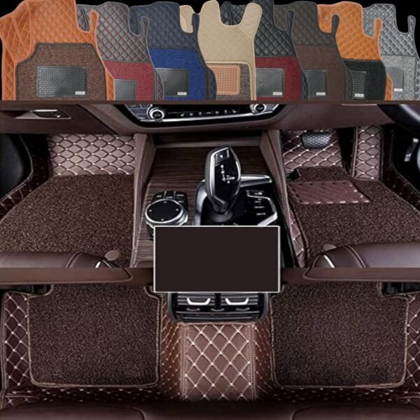 Premium 7D Car Mat for Kia Seltos (Model : 2023-2026) || Luxury Leather Dual-Stitch Full Set 7D Car Floor Mat || 100% Waterproof || Color : Coffee Stitch-Coffee Grass (Design-1)