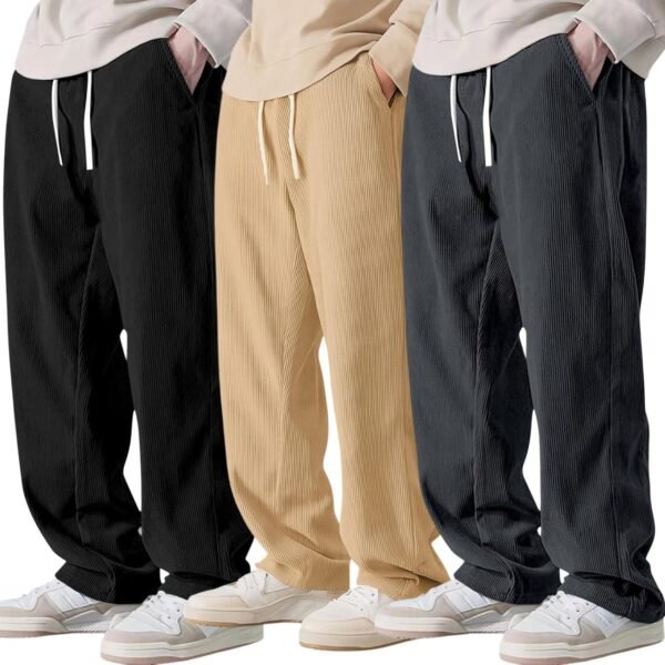 Preneum Men Mid Rise Poly Cotton Loose Fit Trouser|Korean Style Travel & Lounge Wear with Pockets (Available in Plus Size)