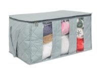 PrettyKrafts Set of 1 Non Woven Underbed Storage Bag with Handles, Clear Window, Zipper & Dividers | Quilt, Comforter & Blanket Cover Organiser | Foldable Cloth Storage Bag (60x37x32cm, Grey)
