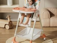 R for Rabbit Marshmallow High Chair for Baby with 7 Level Height Adjustment and 3-Recline Modes with Adjustable Back Seat Footrest, 6 Months to 5 Years (Abstract Peach)