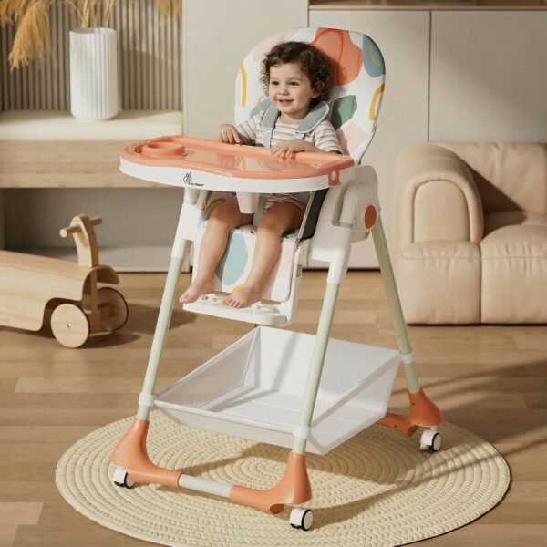 R for Rabbit Marshmallow High Chair for Baby with 7 Level Height Adjustment and 3-Recline Modes with Adjustable Back Seat Footrest, 6 Months to 5 Years (Abstract Peach)