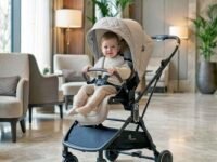R for Rabbit Street Smart Regal Auto Fold Stylish Newborn Baby Stroller| Steel Frame Pram One Click Fold with Two-Way Reversible Seat, Travel Friendly Cabin Trolley Stroller for 0-3 Years Kids (Beige)