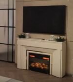 RVA Decorative Electric Fireplace 28 x 20 x 7 inches with Remote & Heating Option, Matt Black,