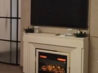 RVA Decorative Electric Fireplace 28 x 20 x 7 inches with Remote & Heating Option, Matt Black,