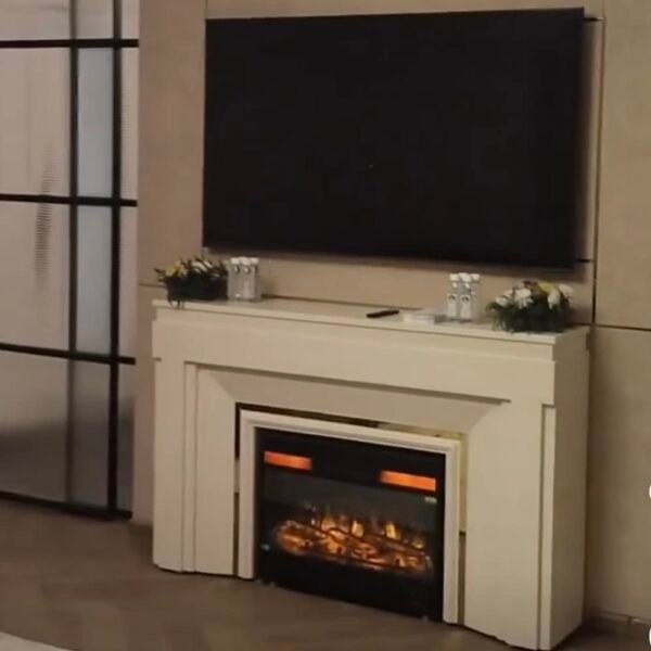 RVA Decorative Electric Fireplace 28 x 20 x 7 inches with Remote & Heating Option, Matt Black,