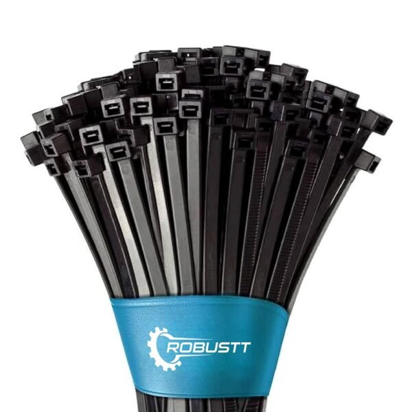 Robustt Self Locking Cable Ties | 300 X 4.8 mm | 100 Pieces, Black | Heat Resistant Cable Zip Ties | Self-Locking Cable Organizer | Anti - Slip Wire Organizer | For Indoor & Outdoor Use