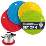 Round Silicone Trivets Mats for Hot Pots and Pans,Silicone Pot Holders,Multi Purpose Trivets Mats Heat Resistant Trivet Mat,Teapot Coaster (Pack of 4)