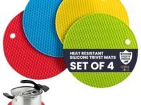 Round Silicone Trivets Mats for Hot Pots and Pans,Silicone Pot Holders,Multi Purpose Trivets Mats Heat Resistant Trivet Mat,Teapot Coaster (Pack of 4)
