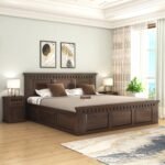 SONA ART & CRAFTS Kuber Solid Sheesham Wood Queen Size Bed with Storage Box | Wooden Bed Queen Size Cot Bed | Double Bed with Box for Home - Walnut Finish (Assembly Included)