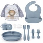 SPY KIDS® 12-Piece Silicone Baby Feeding Set BPA-Free | Suction Plate, Bowl, Training Cup, Spoon & Fork, Bib, Cloth Bib, Small Spoon & Fork, Finger Toothbrush with Case | Microwave & Dishwasher Safe