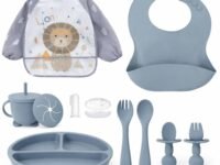SPY KIDS® 12-Piece Silicone Baby Feeding Set BPA-Free | Suction Plate, Bowl, Training Cup, Spoon & Fork, Bib, Cloth Bib, Small Spoon & Fork, Finger Toothbrush with Case | Microwave & Dishwasher Safe