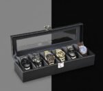 STORESHINE Men's and Women's Leatherette Watch organizer holder Case for 6 Watches in Black Grey Color, Removable Watch Cushions, Watch Box Holder, Gift for Loved Ones