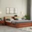 STRATA FURNITURE Sheesham Wood Queen Size Bed with Box Storage Wooden Double Bed Cot Bed Furniture for Bedroom Living Room Home (Honey Finish)